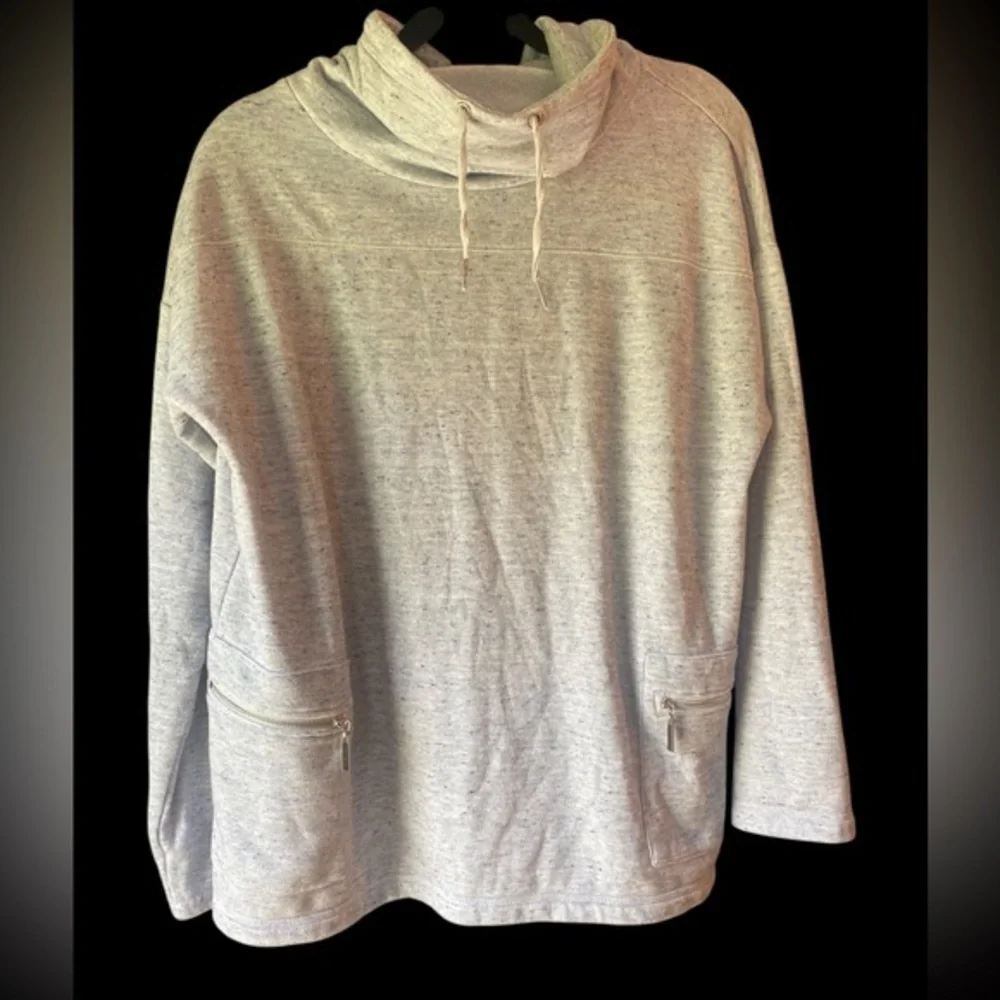 Chico's Weekender Heathered Gray Cowl Neck Sweater w/ zip pockets